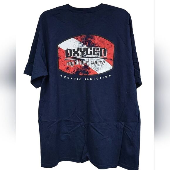 OXYGEN my Drug of Choice NWT Men's XXL Navy Tee Aquatic Addiction Dive T-Shirt - Picture 1 of 7